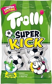 Trolli Super Kick I Gummy Foot Balls with Liquid Fruity Sour Filling I Football Theme I 75g 2.6 ounce