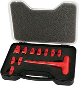 Wiha 31395 T-Handle Socket Set, Insulated 1/4-Inch, Metric, Socket Sizes 5, 6, 7, 8, 9, 10, 11, 12, 13, 14mm and T-Handle