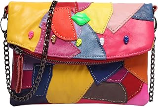 Women Colorblock Lambskin Leather Multicolor Crossbody Bag