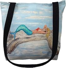 Betsy Drake TY155RS 13 x 13 in. Mermaid on Log Right Small Tote Bag Black