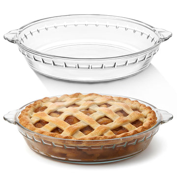 Uiifan Mini Glass Pie Pan, 9 Inch Clear Baking Dish with Handles, Set of 2