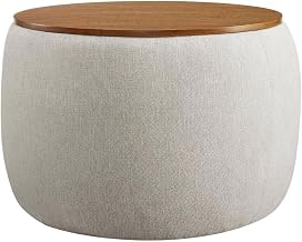 White Woven Heathered Fabric Storage Ottoman, Upholstered Seat, Stylish and Durable, Suitable for Patio and Outdoor Lounge Areas