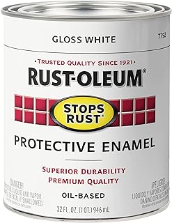 Rust-Oleum Stops Rust Brush On Protective Enamel Paint, Gloss White | Rust and Corrosion Resistant, Indoor and Outdoor Durability, Beautiful, Long-Lasting Finish on Metal, Wood and More, Quart