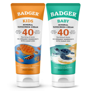 SPF 40 Baby Sunscreen and SPF 40 Kids Sunscreen by Badger – Pack of 2