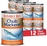 Bumble Bee Chub Mackerel, 15 oz Can (Pack of 12) - Canned Mackerel Fish, High Protein Keto Food, Gluten Free