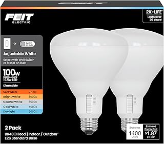 Feit Electric BR40 LED Light Bulb, 100W Eq, 5CCT 6Way, 2 Pack