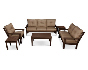 ® Vineyard Deep Seating Set by Polywood – High Density Polyethylene (HDPE), Mahogany / Sesame, Pack of 6, Model PWS316-2-MA8318