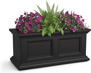 Mayne Fairfield 24in Self-Watering Rectangular Window Box Planter, Black | Self-watering, All season, Fade resistant, Mounting brackets included, Built-in overflow, 15-year warranty