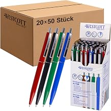Westcott Alltime Mix Ballpoint Pens Pack of 50 (Pack of 20) | Large Pack of Retractable Ballpoint Pens with Blue Ink | Line Width M, X20 | Permanent ISO 12757-2 | Sturdy Metal Clip | E-737487 00