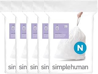 simplehuman Code N 100 Count Custom Fit Liners, Drawstring Kitchen Trash Bags, One-by-One Mess-Free Dispense, Extra Thick & Double Seamed, 50% PCR Plastic, 40-50 Liter / 10.6-13 Gallon, White