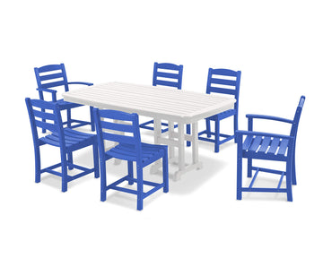 ® La Casa Café Dining Set by Polywood – High Density Polyethylene, Pacific Blue / White, Pack of 7, Model PWS131-1-10308