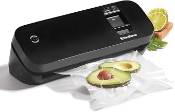 FoodSaver Space Saving Food Vacuum Sealer, Black with 2 Quart Vacuum Seal Bags, Pack of 1, Compact (Black)