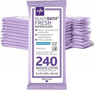 Medline ReadyBath Fresh Unscented Shower Wipes, 240 Count, No-Rinse Bath Wipes, Hypoallergenic, pH-Balanced, Unscented and Alcohol-Free