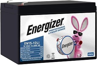Energizer EN15-12LI 12V 15Ah LiFePO4 Lithium Long Lasting Lightweight, Rechargeable Battery with BMS Protection, Ideal for Use in Backup Power, Kids Ride On, Electric Scooters, Wheelchairs, and More
