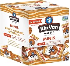 Rip Van Wafels Dutch Caramel & Vanilla Mini Stroopwafels - Low Carb Snacks (3g Net Carbs) - Non GMO Snack - Keto Friendly - Office Snacks - Low Calorie Snack (35 Calories) - Low Sugar (1g) - 128 Count
