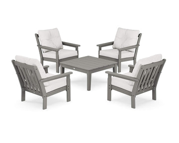 ® Vineyard 5-Piece Deep Seating Conversation Set in Slate Grey/Natural Linen by Polywood – High Density Polyethylene, Slate Grey / Natural Linen, Model PWS315-2-GY152939