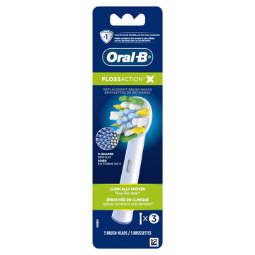 Floss Action Replacement Electric Toothbrush Heads - 3ct by Oral-B – 3 Count (Pack of 1), Plastic, White, Model EB25-3