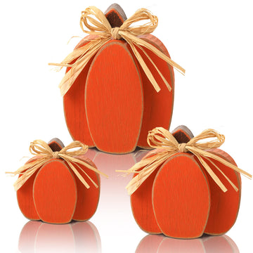 Ferraycle Wooden Pumpkin Decor, Set of 3, Orange