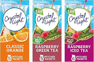 Crystal Light Drink Mix Variety Pack, Low Calorie Powdered Beverage Mix for Water Flavoring and Refreshing Drinks, Classic Orange, Raspberry Green Tea and Raspberry Iced Tea (Variety Pack)