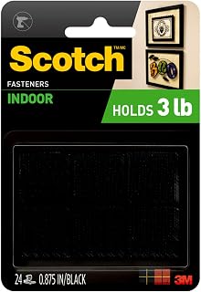 Scotch Multi-Purpose Hook and Loop Fasteners, for Indoor Use, Black, 7/8 in, 24-Pair, 48-Squares