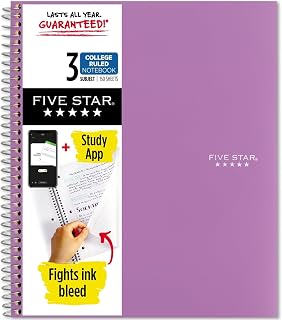 Five Star Spiral Notebook + Study App, 3 Subject, College Ruled Paper, 8-1/2" x 11", 150 Sheets, Fights Ink Bleed, Water Resistant Cover, Amethyst Purple (38746) (Pack of 6)