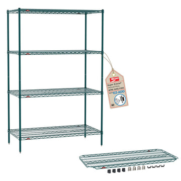 Super Erecta 5-Shelf Metroseal Wire Shelving Bundle - Includes 4-Tier Green Epoxy with Microban Shelving Unit and 1 EZ-ADD Shelf - 24" W x 48" L x 74.5" H - for Restaurants – 24"