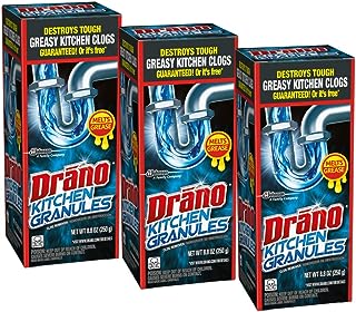 Drano Kitchen Granules Drain Clog Remover and Cleaner, Unclogs Blockage from Grease or Cooking Oil, 8.8 oz (Pack of 3)