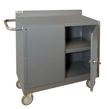 16 Gauge Welded Steel Mobile Bench Cabinet with Lockable Storage Compartment by Durham – 18.25" W x 42.125" D x 36.375" H, Alloy Steel, Grey, Model 2210-95