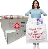 Jumbo Thank You Plastic T-Shirt Bags with Handles, 400 Count, 20 Micron Heavy Duty Grocery & Retail Bags, Large White Carryout Bags, 18" x 7" x 32", for Stores, Takeout & Shopping