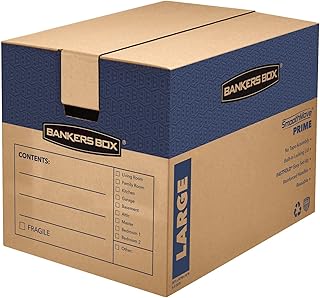Bankers Box 6-Pack Large Prime HD Moving Boxes with Reinforced Handles | Upgrade moving day with Prime boxes featuring attached lids, strong handles, and fast setup.