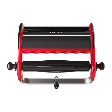 Wall Mounted Giant Roll Wiper Dispenser Red W by Tork – W 25.43in. H 18.23in. D 10.79in., Fiber Glass, Metal, Red/Smoke, Model 6521281