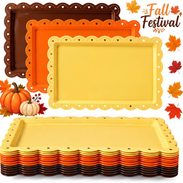 Meanplan Plastic Serving Trays, 14.4 x 9.3 Inches, Set of 12 in Fall Colors