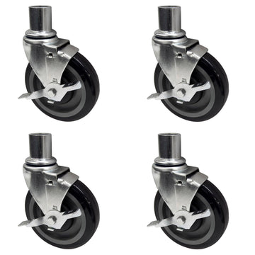 BK Resources 5" Universal Wire Shelving Swivel Casters – 5, Steel, Silver, Pack of 4, Model 5SBR-WS1-PS4