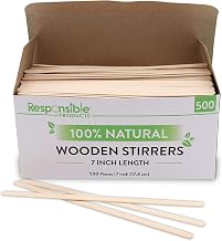 Responsible Products Wooden Stirrers Bulk, 100% All Natural Birch Wood, Extra Strength, Plastic-Free, Made Without PFAS, Natural Brown (10000 Count)