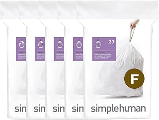 simplehuman Code F 100 Count Custom Fit Liners, Drawstring Kitchen Trash Bags, One-by-One Mess-Free Dispense, Extra Thick & Double Seamed, 50% PCR Plastic, 25 Liter / 6.6 Gallon, White