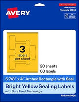 Avery Printable Sealing Labels, 5-7/8" x 4", Bright Yellow, Sure Feed Technology, Print-to-The-Edge Capability, Laser/Inkjet Printer Compatible, 60 Total
