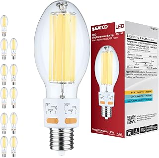 Satco S13195 25W LED HID Replacement Bulb, 3000K/4000K/5000K CCT Selectable, 4500 Lumens, EX39 Mogul Extended Base, Clear Finish, 80+ CRI, Dimmable for Industrial and Commercial Fixtures (12 Pack)