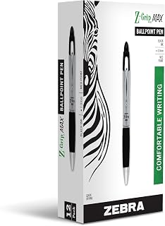 Zebra Pen Z-Grip MAX Retractable Ballpoint Pen, Black Ink, 1.0mm, 12-Pack