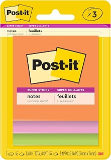 Post-it Super Sticky Notes, 3 x 3 in, Neon Fizz, 3 Pads, 45 Sheets/Pad
