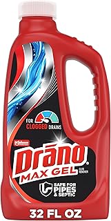 Drano Max Gel Drain Clog Remover & Cleaner, Fast-Acting to Unclog Standing Water & Remove Hair, Grease & Food Blockages, Safe for all Pipes & Septic, Kitchen Sinks, Bathroom Showers & Tubs, 32 Oz