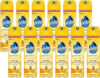 Pledge Multisurface Furniture Polish Spray, Works on Wood, Granite, and Leather, Shines and Protects, Orange, 9.7 oz - Pack of 12