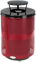 Global Industrial 32 Gallon Outdoor Perforated Steel Round Trash Can | Rain Bonnet Lid & Raised Base, Plastic Liner and Anchor Kit Included, 23-1/2" Diameter x 40-1/2"H, Red