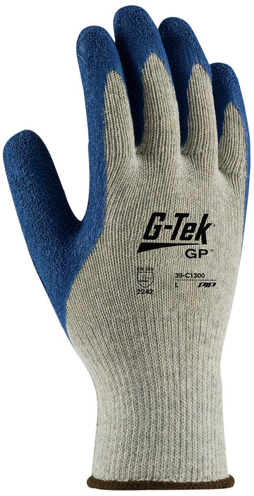 Latex Coated Cotton Gloves by Pip – Medium, Cotton/Polyester Liner, Gray/Blue, Model 39-C1300/M