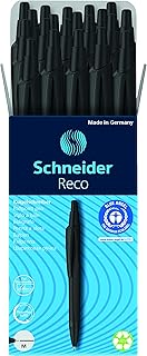 Schneider Reco Ballpoint Pen, M (Medium), Refillable and Retractable, Black Barrel, Box of 20 Pens, Black Ink (131811)