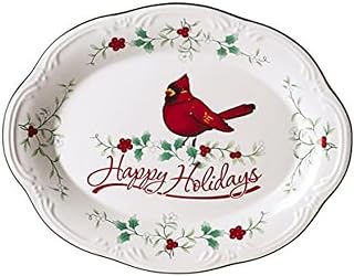 Pfaltzgraff Winterberry Happy Holidays Cardinal Oval Platter, 11-Inch, Multicolor