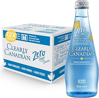 Clearly Canadian Zero Sugar Tropical Splash Sparkling Water Beverage, Zero Sugar & Zero Calories, 1 Case (12 Bottles x 325mL)