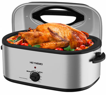 Kiss the Water Electric Roaster Oven, 28 Quart with Self Basting Lid, Silver