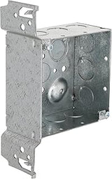 RACO 8235 2-1/8-Inch Deep, Eight 1/2-Inch Side Knockouts and 5 TKO Knockouts, Wood/Metal Stud Bracket, Welded 4-Inch Square Box, Flush, Gray