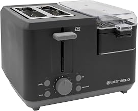 West Bend Breakfast Station 2-Slice Toaster and Egg Cooker/Poacher with Removable Pre-Cooked Meat and Vegetable Warming Tray for Perfect Breakfast Sandwiches, 1200-Watts, Black