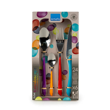 Eclat Kaleidoscope 24 Piece Flatware Cutlery Box Set by Amefa – Stainless Steel, Multicolor, Model 2214MZTES3C40